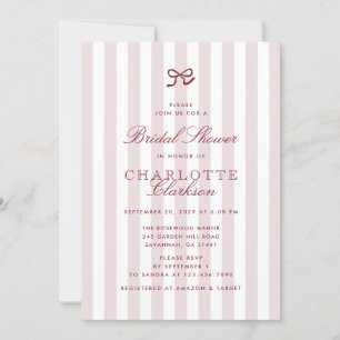 Invitación a ducha de novia rayada rosada de color
