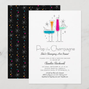Invitación a ducha de novia retro de champagne pop