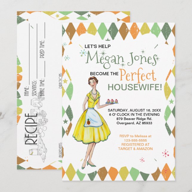 Invitación a ducha de novia Retro Housewife (Anverso / Reverso)