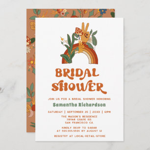 Invitación a ducha de novia retro Rainbow Groovy