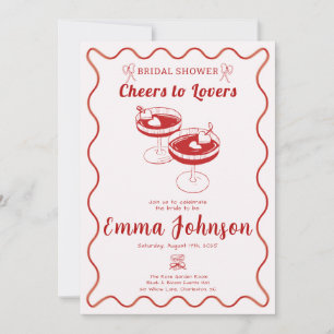 Invitación a ducha de novia retro roja Mano dibu