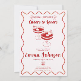 Invitación a ducha de novia retro roja | Mano dibu