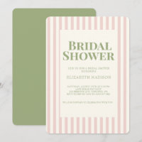 Invitación a ducha de novia retro verde rayado ros