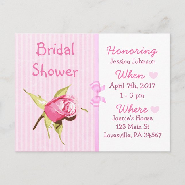 Invitación a ducha de novia rosa (Anverso)