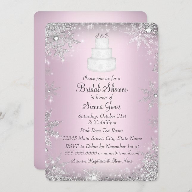 Invitación a ducha de novia rosa de Boda monograma (Anverso / Reverso)