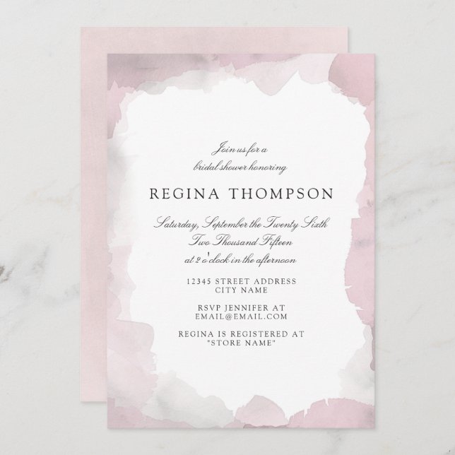 Invitación a ducha de novia rosa de Debonair Rubor (Anverso / Reverso)