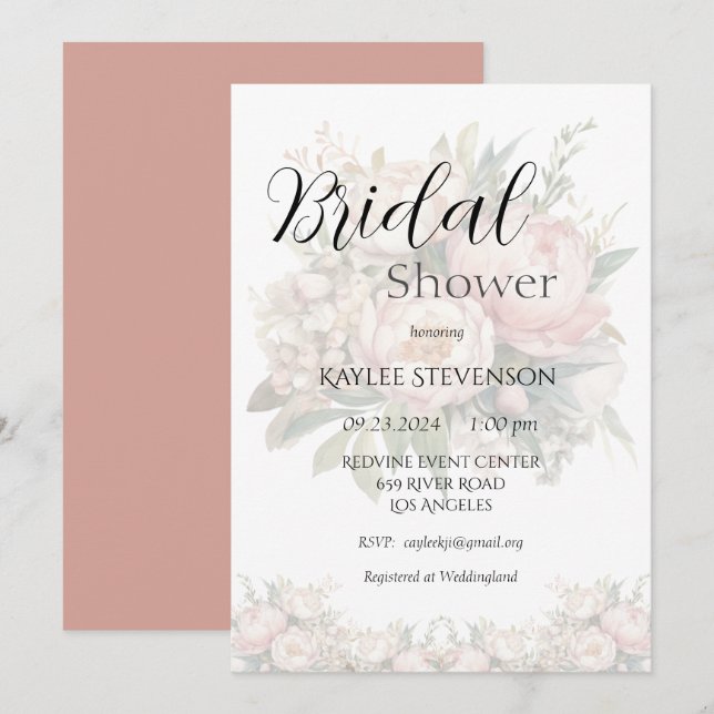 Invitación a ducha de novia rosa de los pueblos fl (Anverso / Reverso)