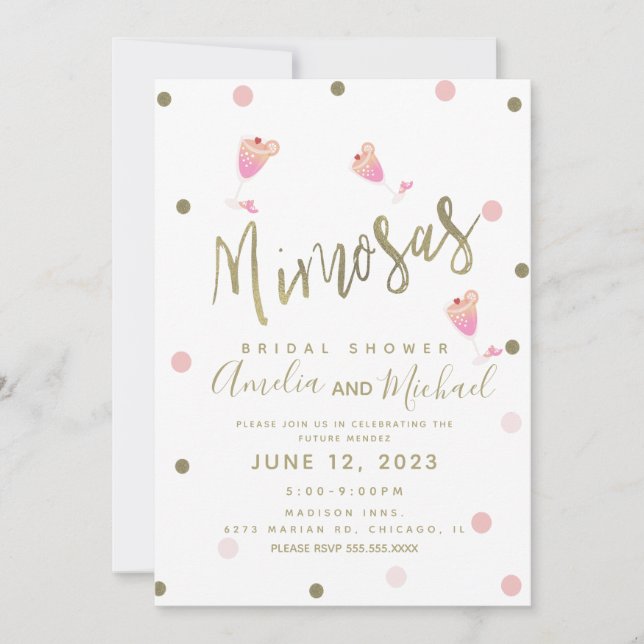 Invitación a ducha de novia rosa Mimosa Confetti (Anverso)
