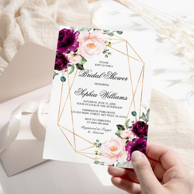 Invitación a ducha de novia rosa morada y Rubor ro (Subido por el creador)