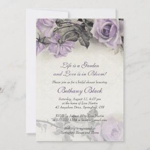 Invitación a ducha de novia Rosa púrpura de plata 