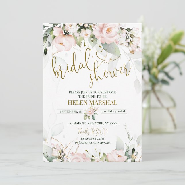 Invitación a ducha de novia rosa Rubor (Anverso de pie)
