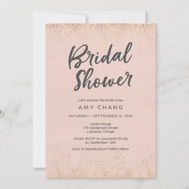 Invitación a ducha de novia rosa Rubor (Anverso)