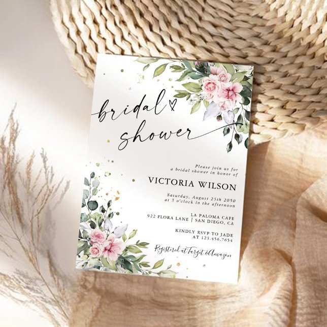 Invitación a ducha de novia rosa Rubor de verde (Subido por el creador)