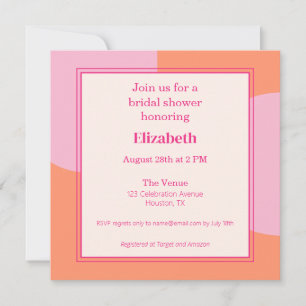 Invitación a ducha de novia rosa y Naranja cuadrad