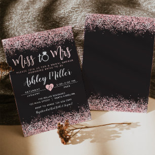 Invitación a ducha de novia rosa y negra, compromi