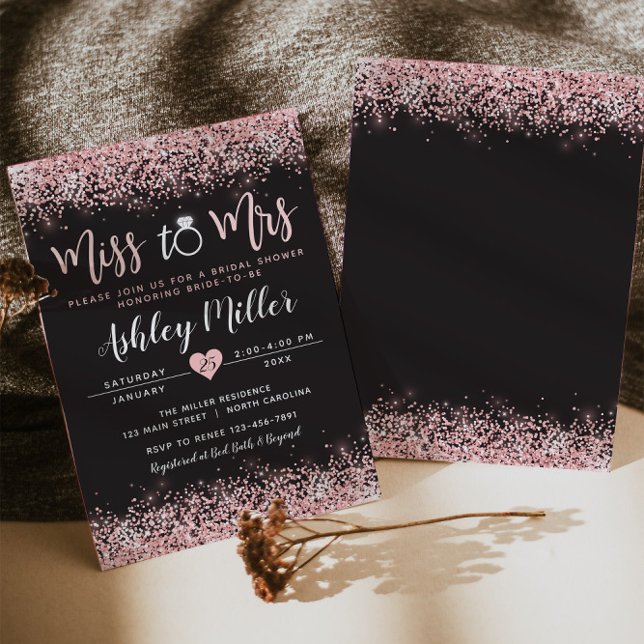 Invitación a ducha de novia rosa y negra, compromi (Subido por el creador)