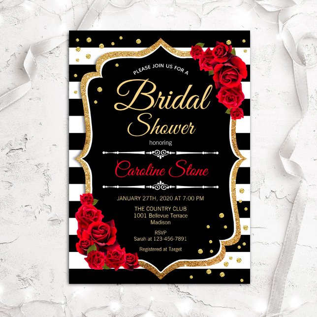 Invitación a ducha de novia Rosas de franjas blanc (Subido por el creador)