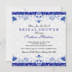 Invitación a ducha de novia Royal Blue & White Dam