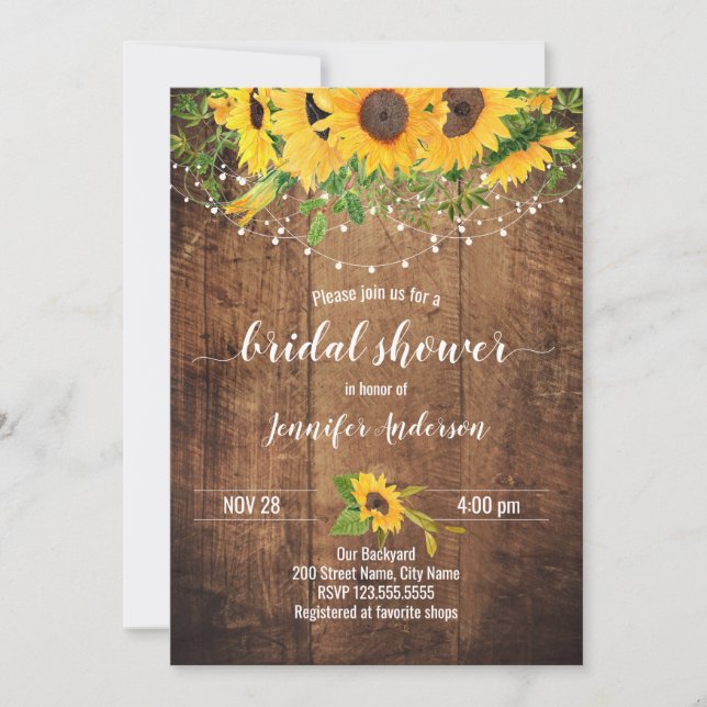 Invitación a ducha de novia rusa de girasoles (Anverso)