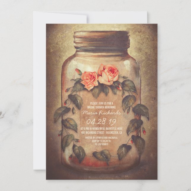 Invitación a ducha de novia rusa de Mason Jar (Anverso)