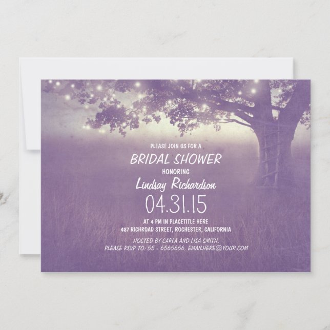 invitación a ducha de novia rústica en árbol de lu (Anverso)