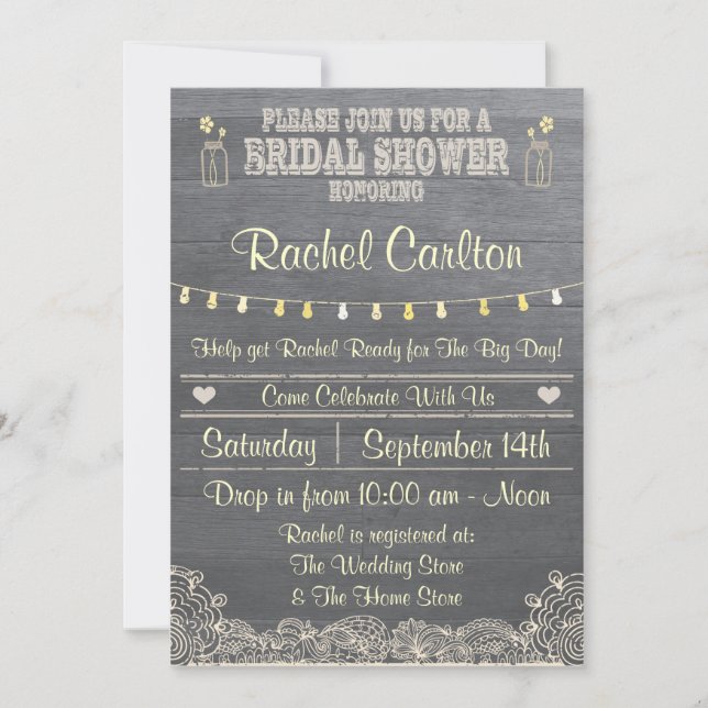 Invitación a ducha de novia rustica Mason Jar (Anverso)