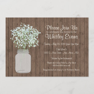 Invitación a ducha de novia rustica Mason Jar sobr