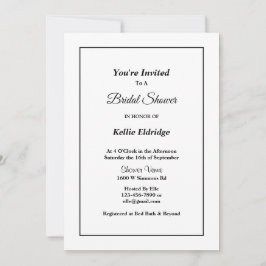 Invitación a ducha de novia simple y blanca con ma