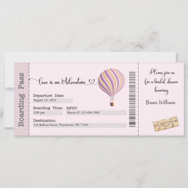 Invitación a ducha de novia, tema de viaje, avión (Anverso)