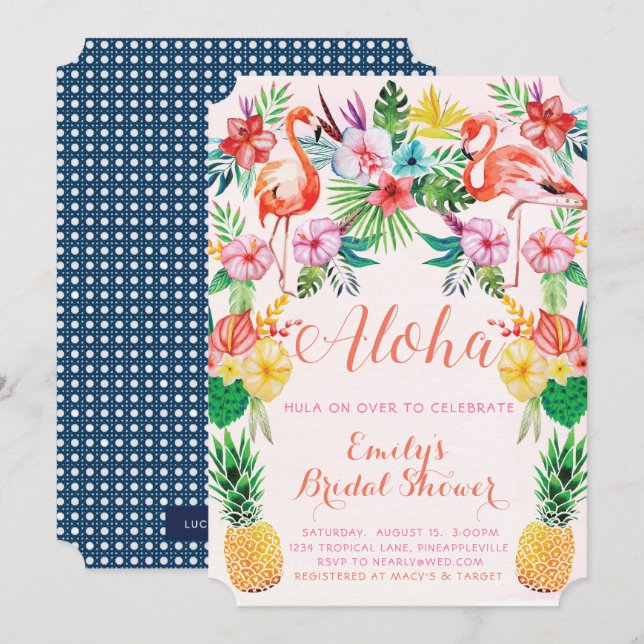 Invitación a ducha de novia tropical de Luau (Anverso / Reverso)