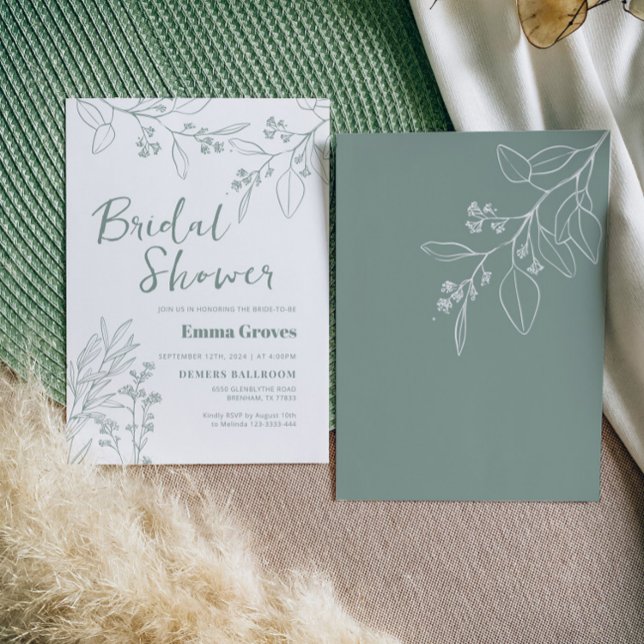 Invitación a ducha de novia verde azulado floral (Subido por el creador)