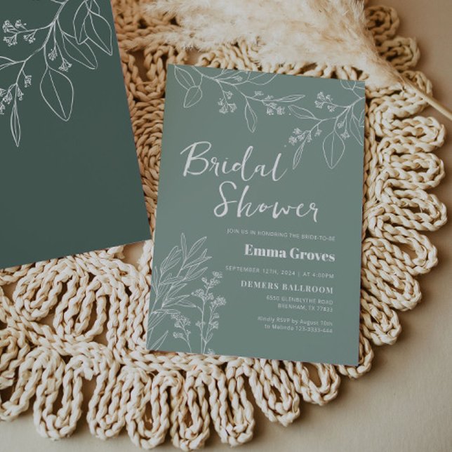 Invitación a ducha de novia verde azulado floral (Subido por el creador)
