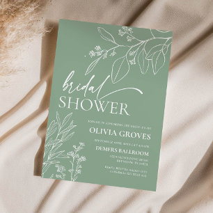 Invitación a ducha de novia verde azulado floral