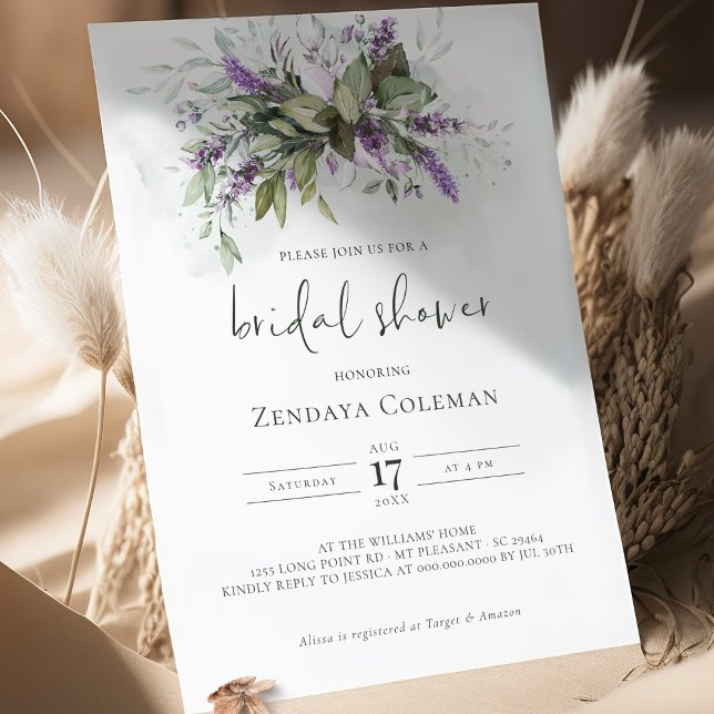 Invitación a ducha de novia verde Lavender Sage Gr (Subido por el creador)