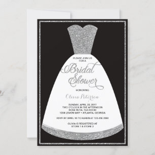 Invitación a ducha de novia, vestido, Purpurina fa