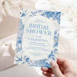 Invitación a ducha de novia Vintage floral azul