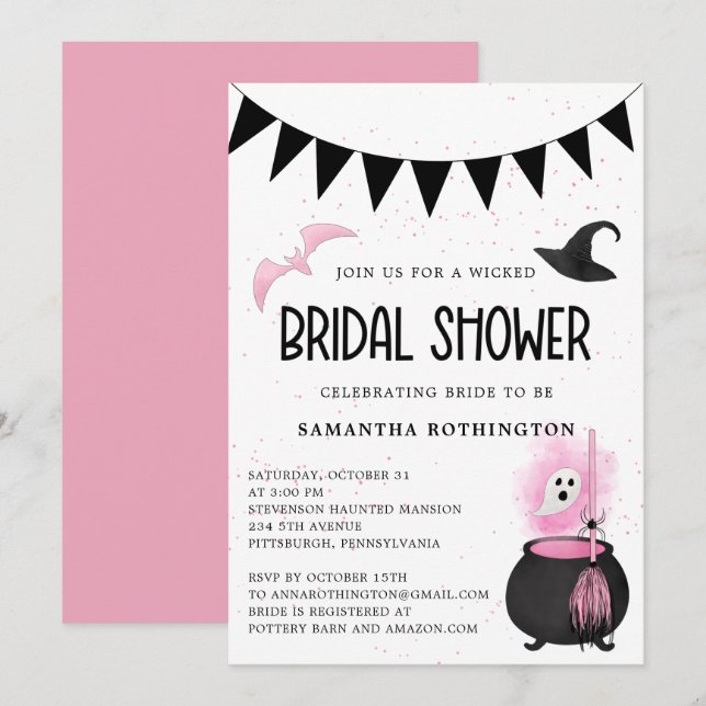 Invitación a ducha de novia Walloween Girly Wicks (Anverso / Reverso)