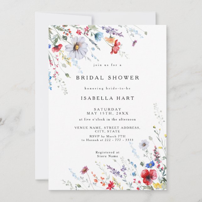 Invitación a ducha de novias Boho de flores silves (Anverso)