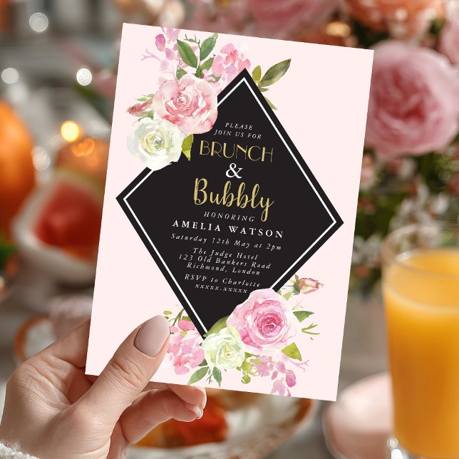 Invitación a ducha de novias Brunch & Bubbly (Pop the bubbly 🍾 Celebrate the bride-to-be with this elegant "Brunch & Bubbly" invitation.)