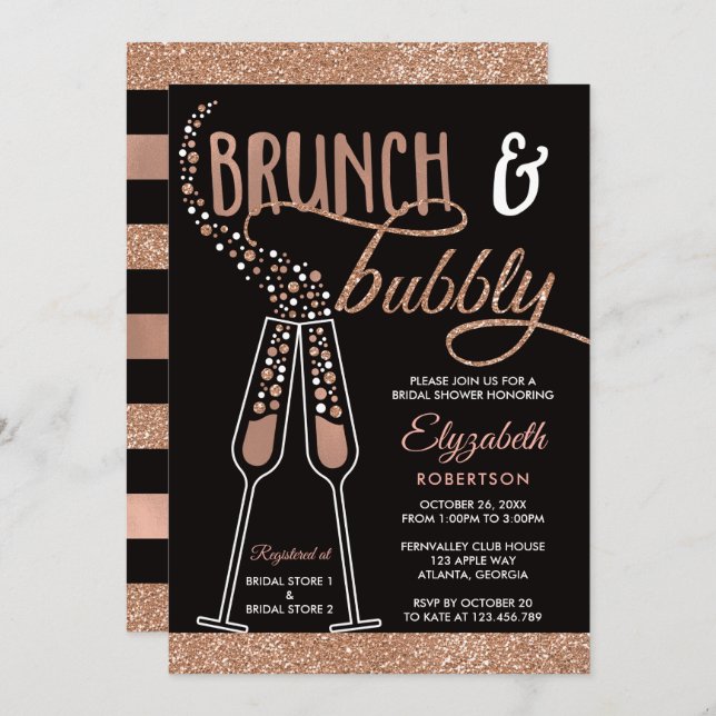 Invitación a ducha de novias brunch y bubbly, oro  (Anverso / Reverso)