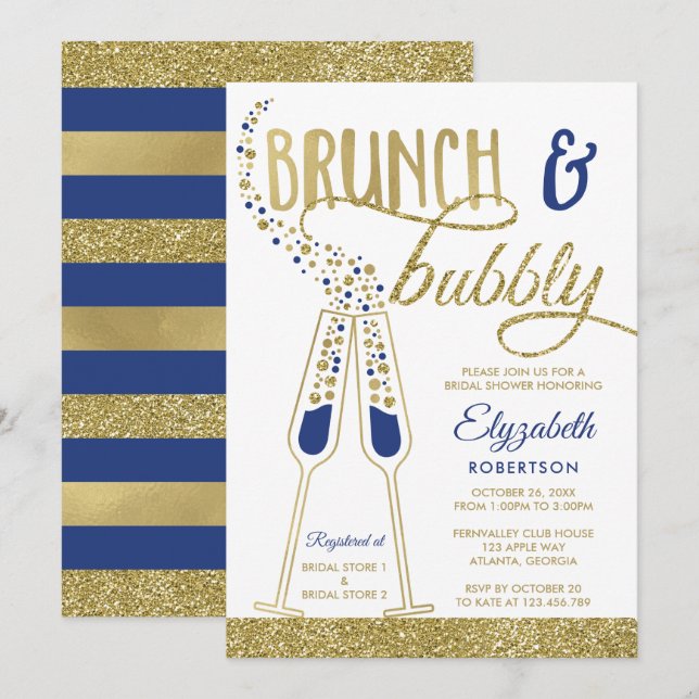 Invitación a ducha de novias brunch y bubbly, oro  (Anverso / Reverso)