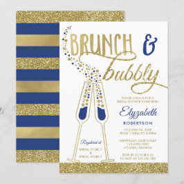 Invitación a ducha de novias brunch y bubbly, oro 