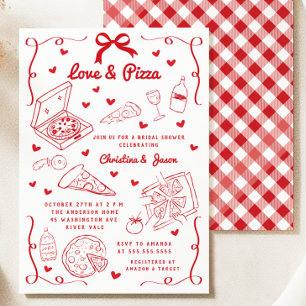Invitación a ducha de novias con amor y pizza