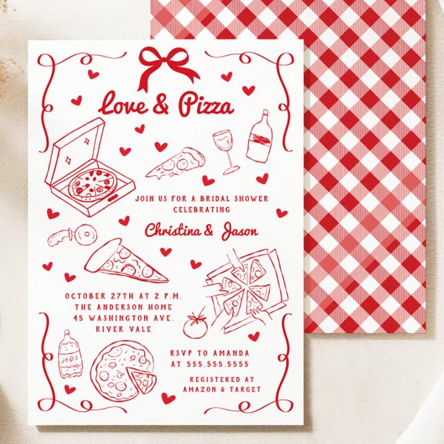 Invitación a ducha de novias con amor y pizza (Subido por el creador)