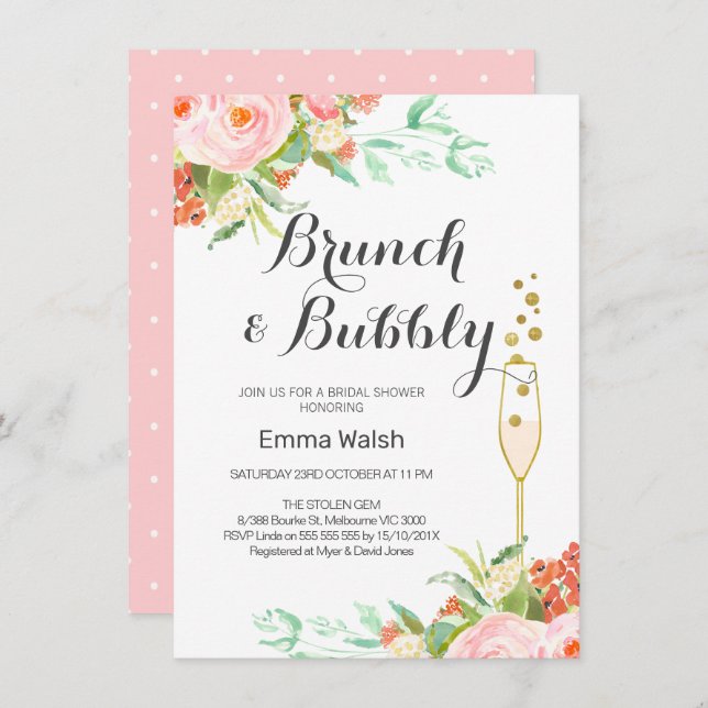 Invitación a ducha de novias con Brunch floral de  (Anverso / Reverso)