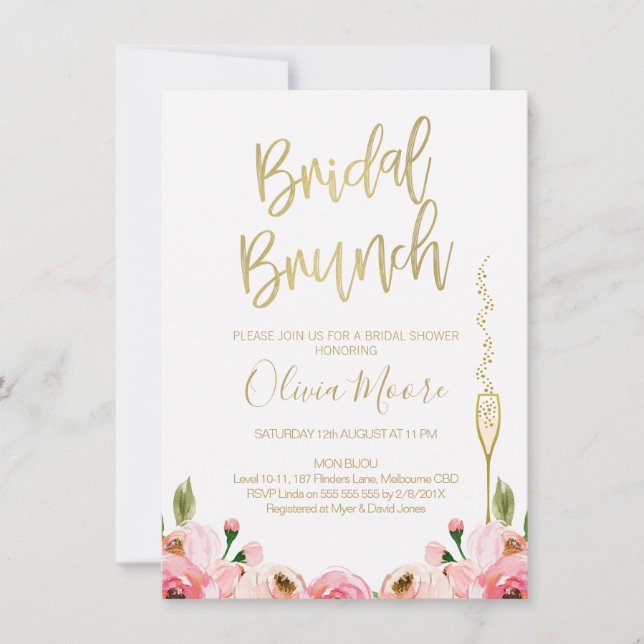 Invitación a ducha de novias con brunch nogal flor (Anverso)