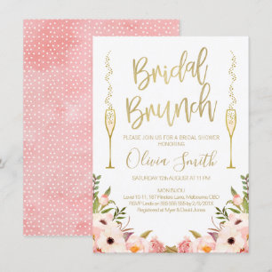 Invitación a ducha de novias con brunch rosa flora