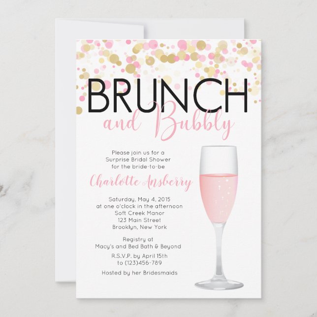 Invitación a ducha de novias con brunch y bubbly f (Anverso)