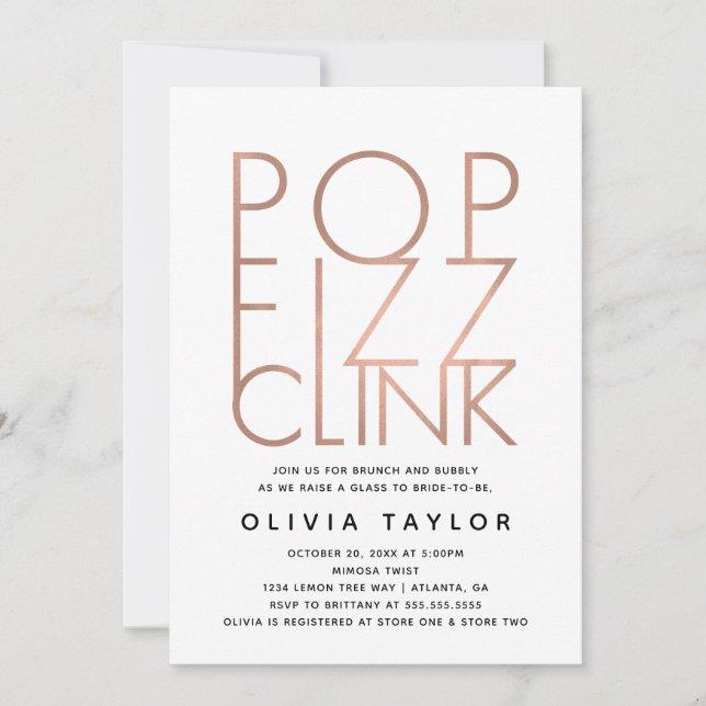 Invitación a ducha de novias con espuma pop Fizz C (Anverso)