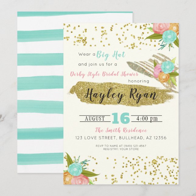 Invitación a ducha de novias con estilo derby de K (Anverso / Reverso)